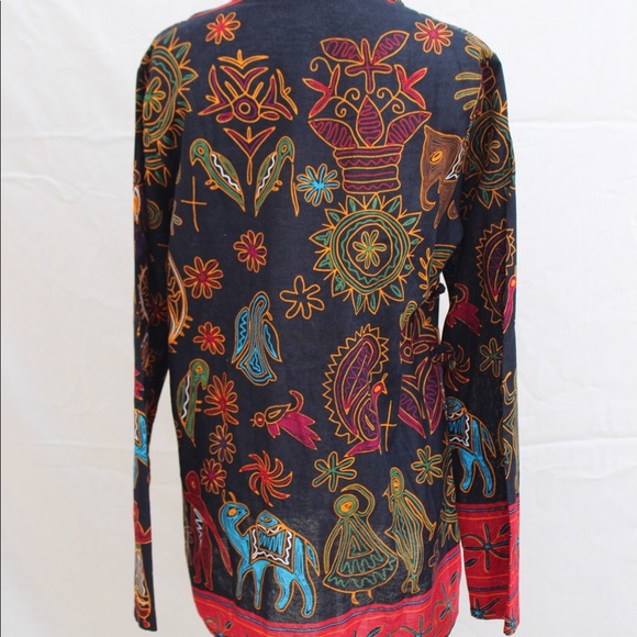 ⭐️HP⭐️ Vintage 80s Fab Folk Style Mandarin Blouse - Picture 3 of 4